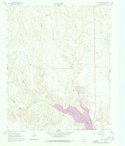 Classic USGS Roach Ranch Texas 7.5'x7.5' Topo Map Image
