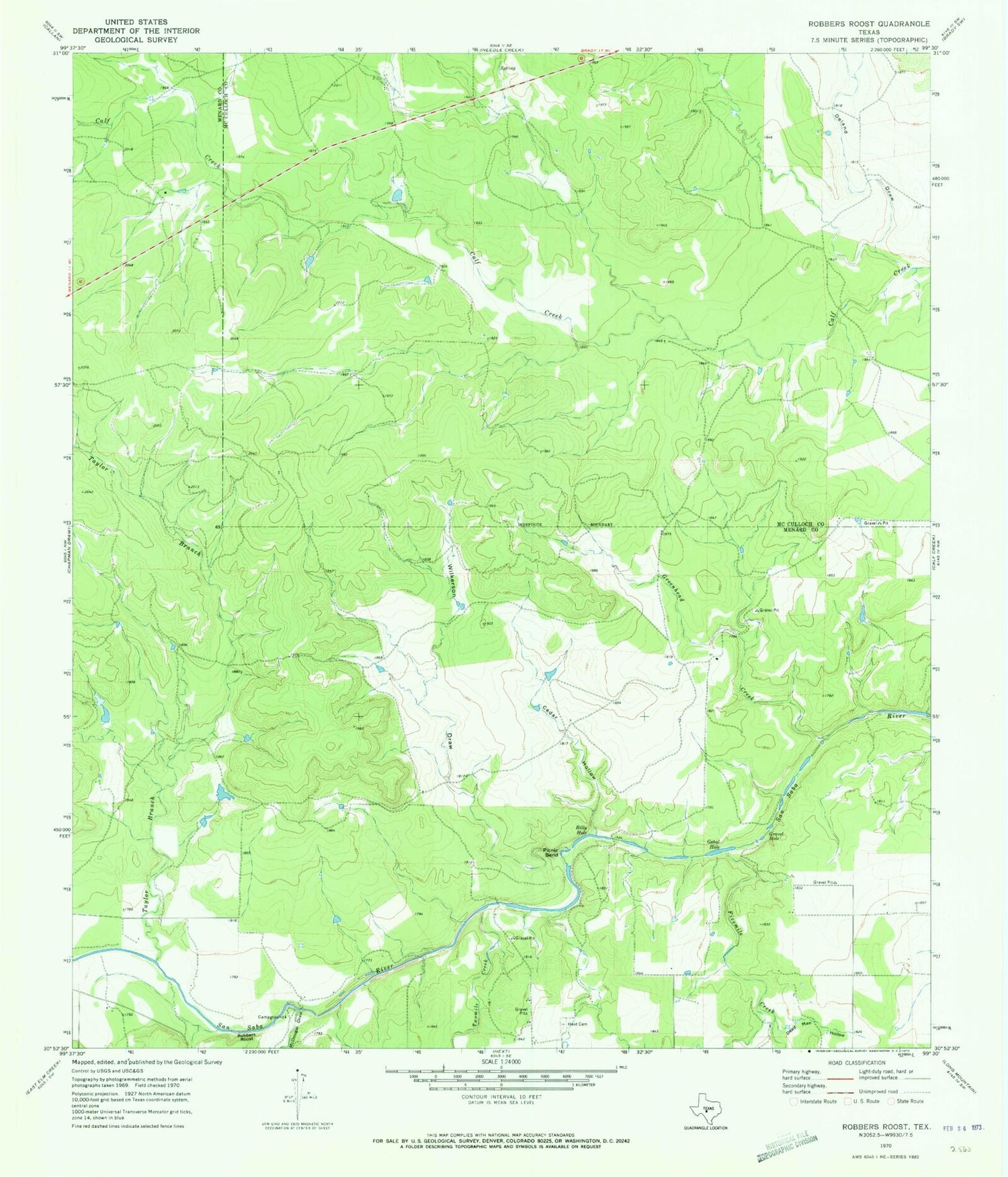 Classic USGS Robbers Roost Texas 7.5'x7.5' Topo Map Image