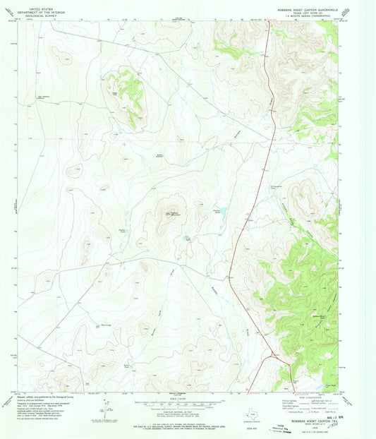 Classic USGS Robbers Roost Canyon Texas 7.5'x7.5' Topo Map Image