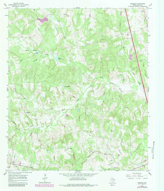 Classic USGS Robbins Texas 7.5'x7.5' Topo Map Image