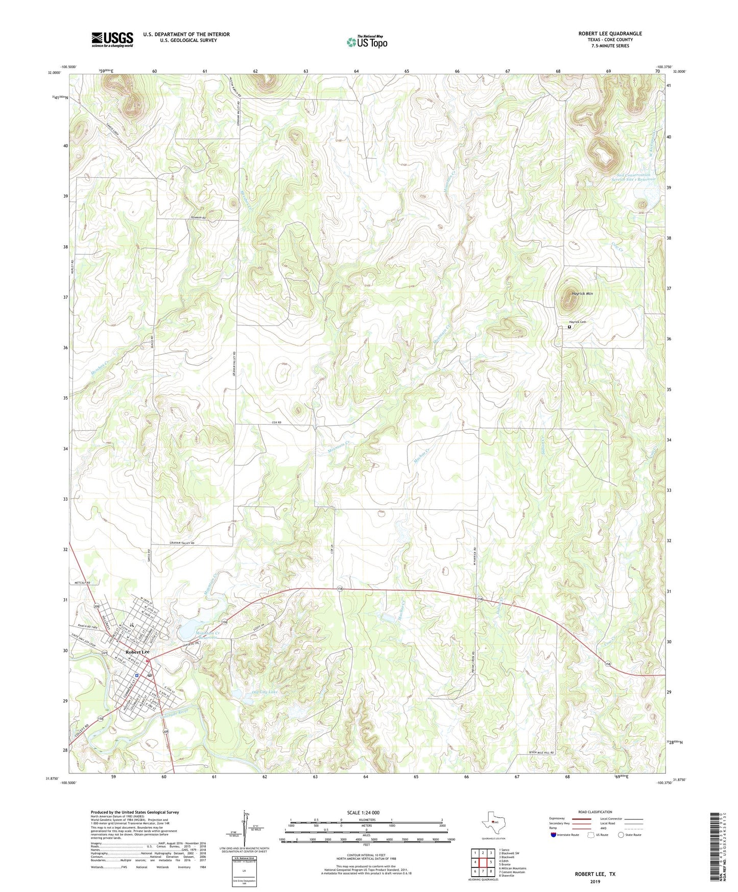 Robert Lee Texas US Topo Map Image