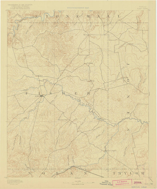 Historic 1893 Roby Texas 30'x30' Topo Map Image