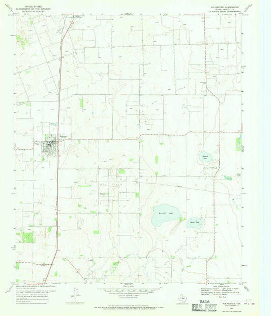 Classic USGS Rochester Texas 7.5'x7.5' Topo Map Image