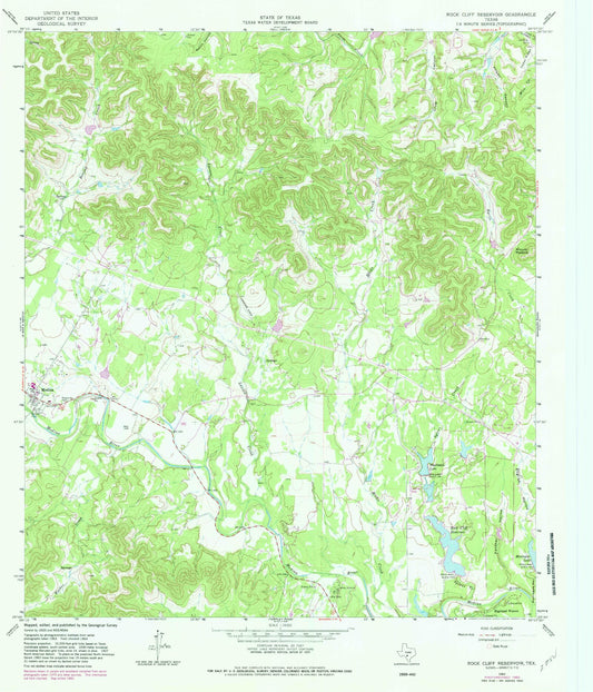 Classic USGS Rock Cliff Reservoir Texas 7.5'x7.5' Topo Map Image