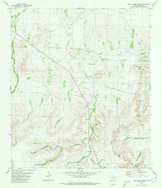 Classic USGS Rock House Draw Texas 7.5'x7.5' Topo Map Image
