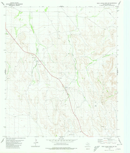 Classic USGS Rock House Draw NW Texas 7.5'x7.5' Topo Map Image