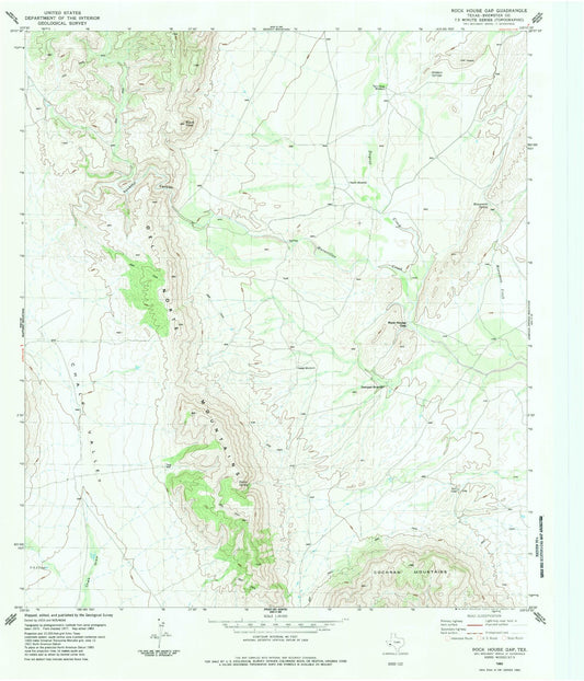 Classic USGS Rock House Gap Texas 7.5'x7.5' Topo Map Image