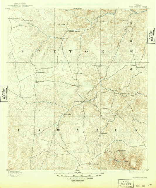 Historic 1893 Rock Springs Texas 30'x30' Topo Map Image