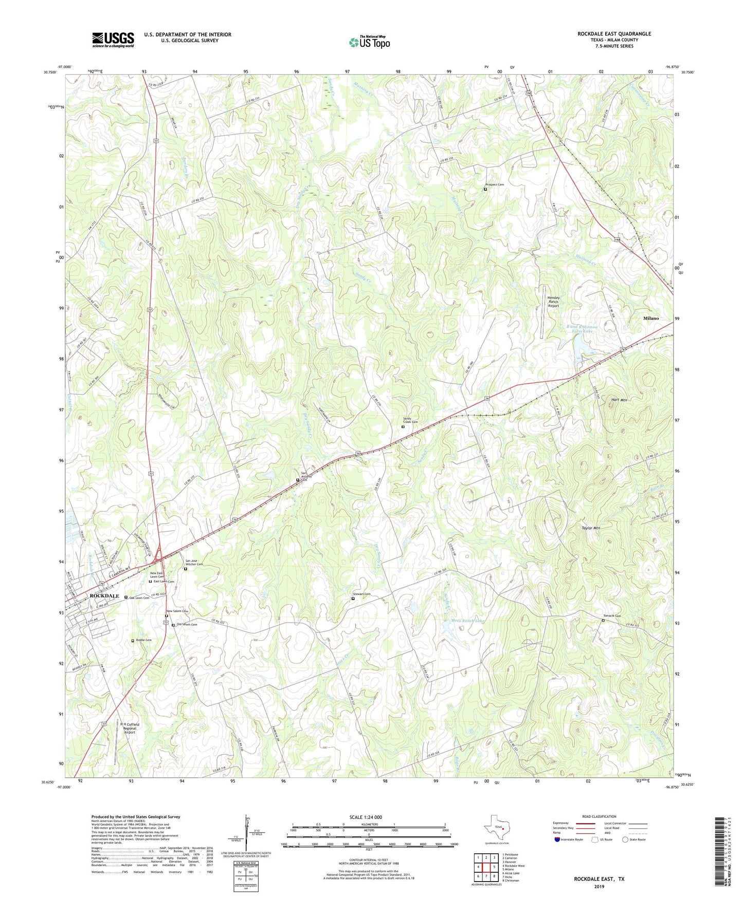 Rockdale East Texas US Topo Map Image