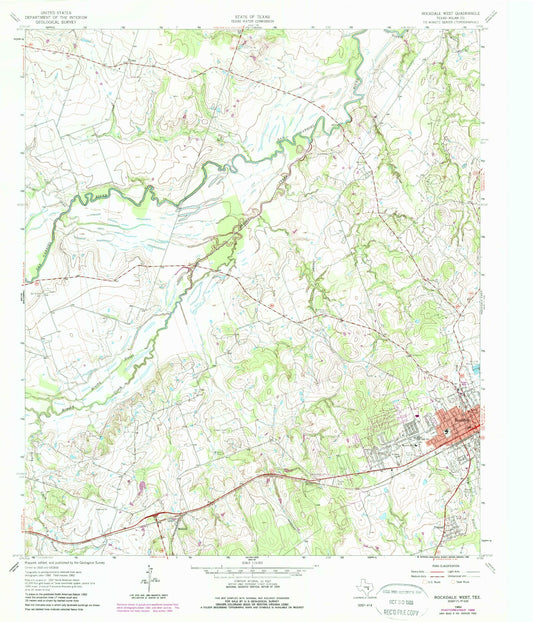 Classic USGS Rockdale West Texas 7.5'x7.5' Topo Map Image