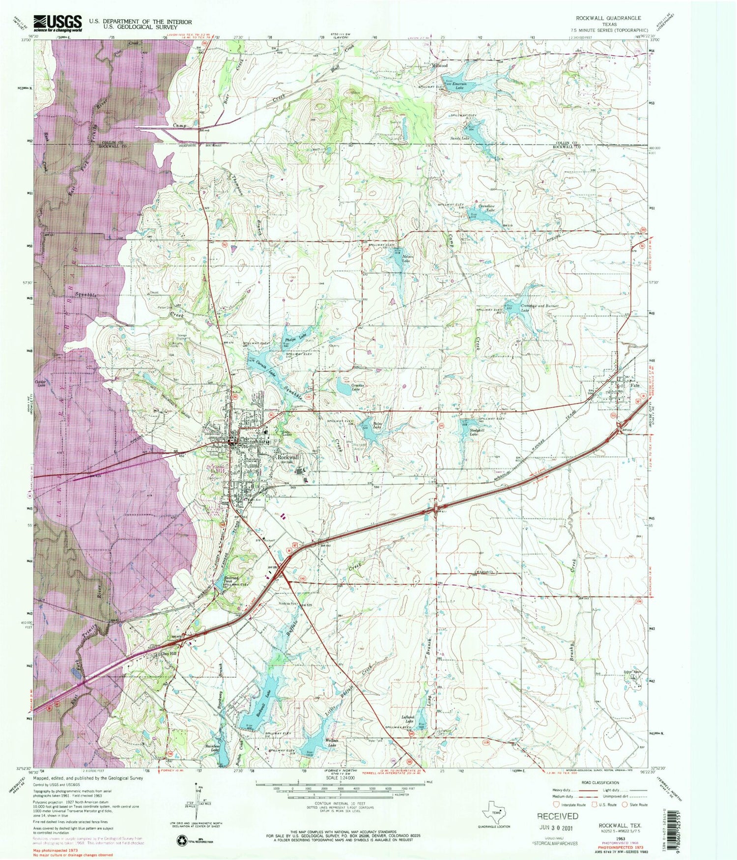 Classic USGS Rockwall Texas 7.5'x7.5' Topo Map Image