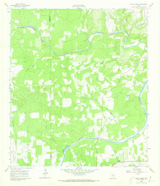 Classic USGS Rocky Creek Texas 7.5'x7.5' Topo Map Image