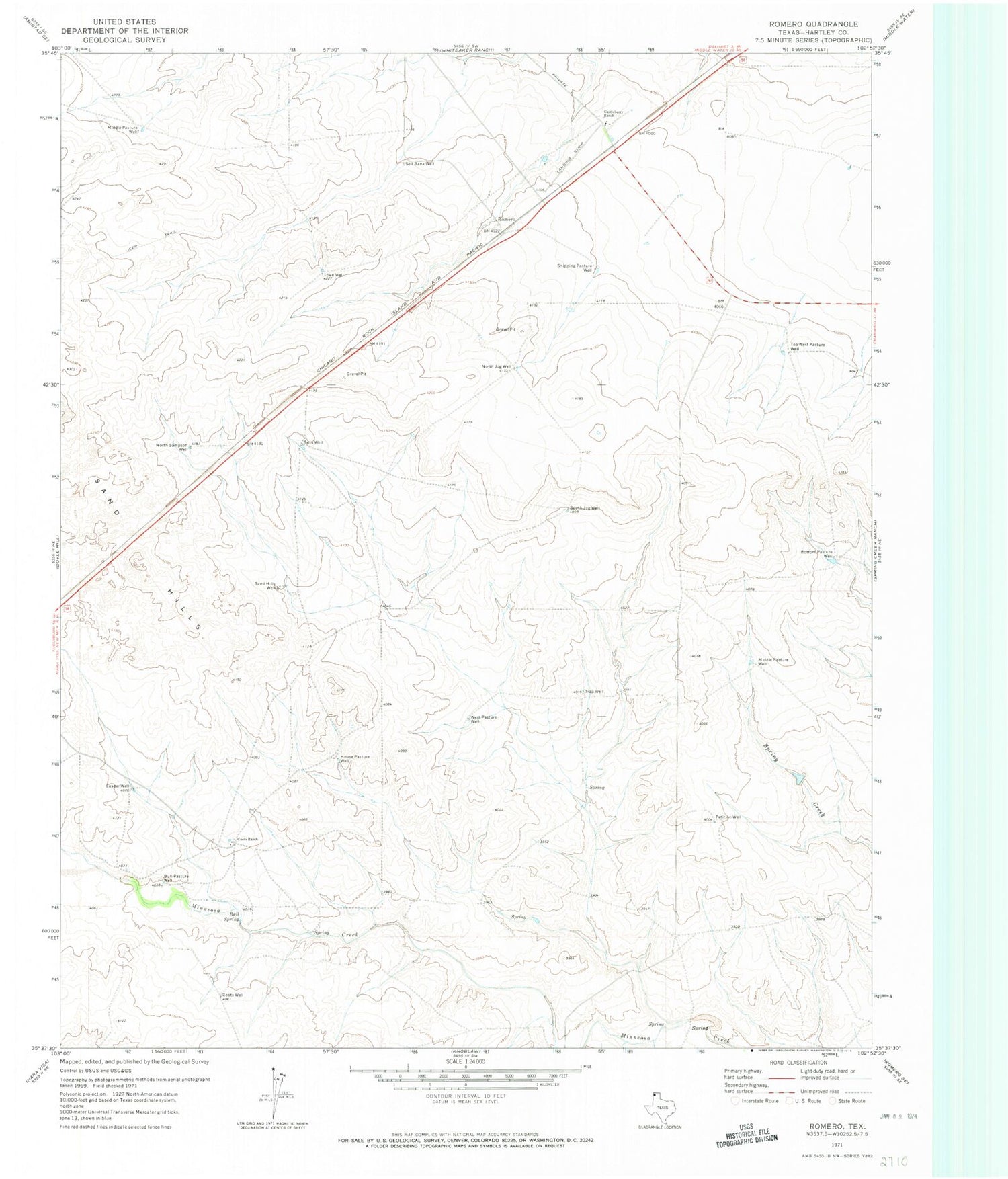 Classic USGS Romero Texas 7.5'x7.5' Topo Map Image