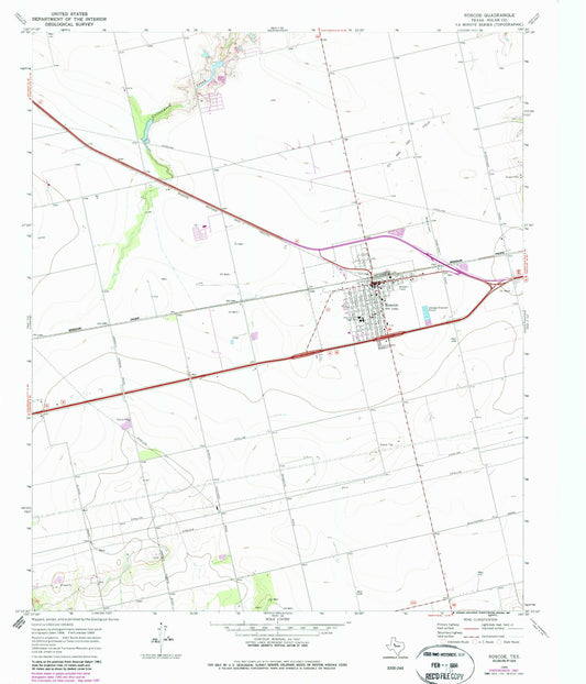 Classic USGS Roscoe Texas 7.5'x7.5' Topo Map Image
