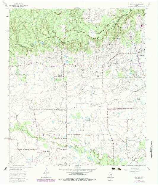 Classic USGS Rose Hill Texas 7.5'x7.5' Topo Map Image