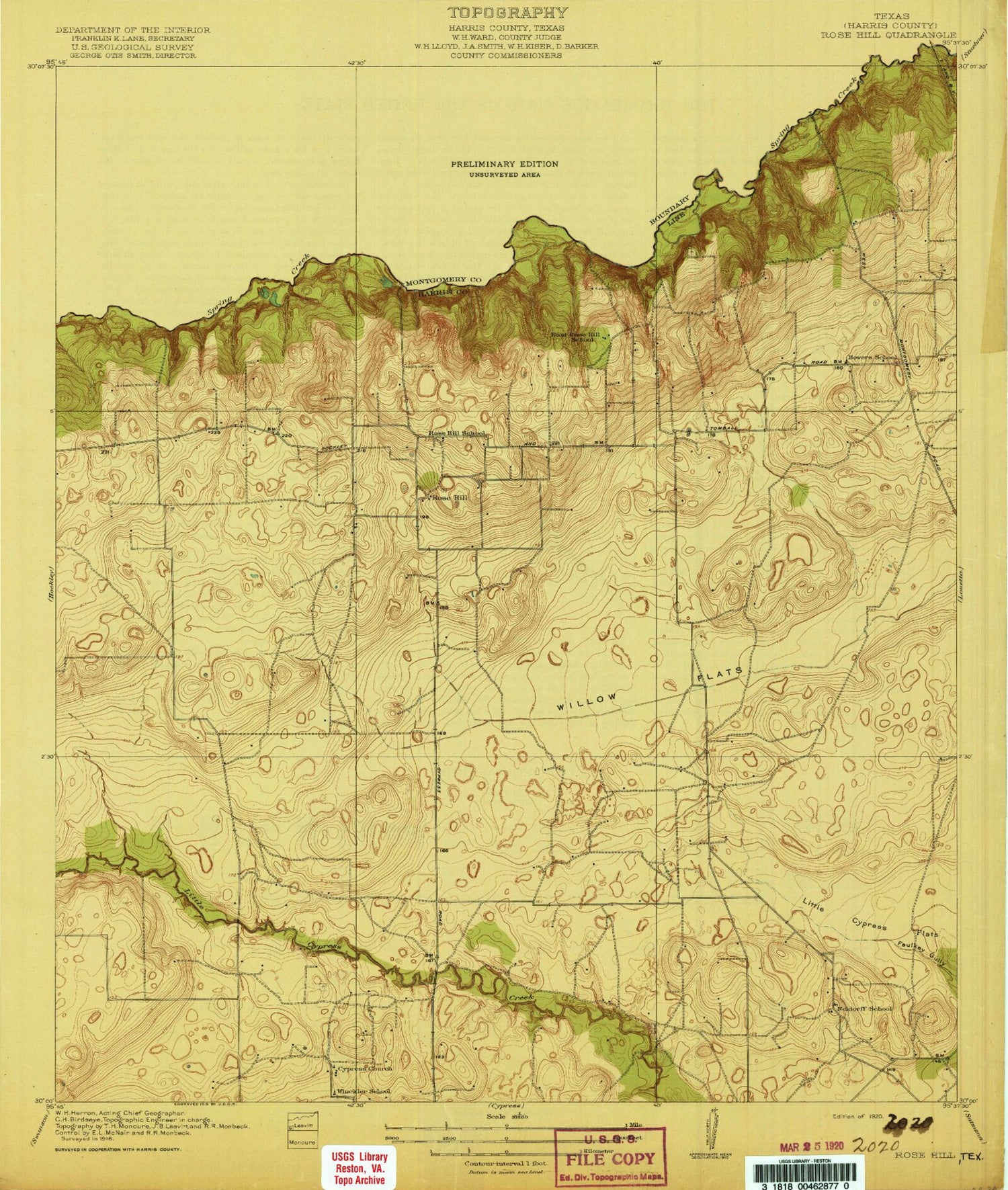 Classic USGS Rose Hill Texas 7.5'x7.5' Topo Map Image