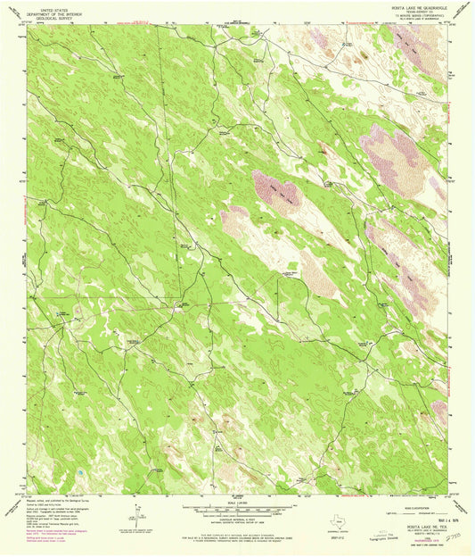 Classic USGS Rosita Lake NE Texas 7.5'x7.5' Topo Map Image