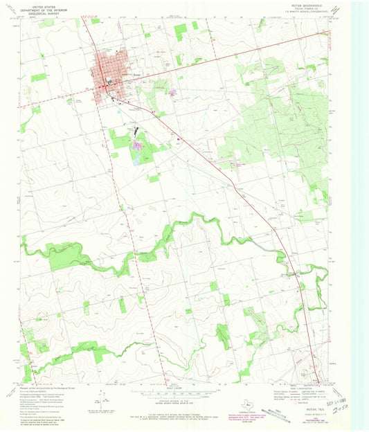 Classic USGS Rotan Texas 7.5'x7.5' Topo Map Image