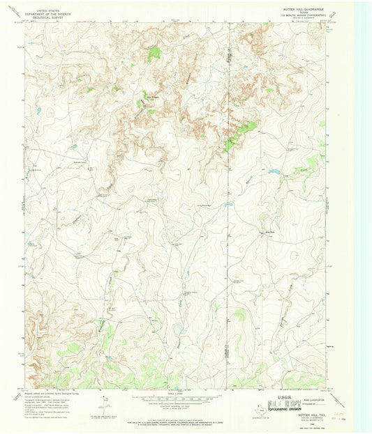 Classic USGS Rotten Hill Texas 7.5'x7.5' Topo Map Image