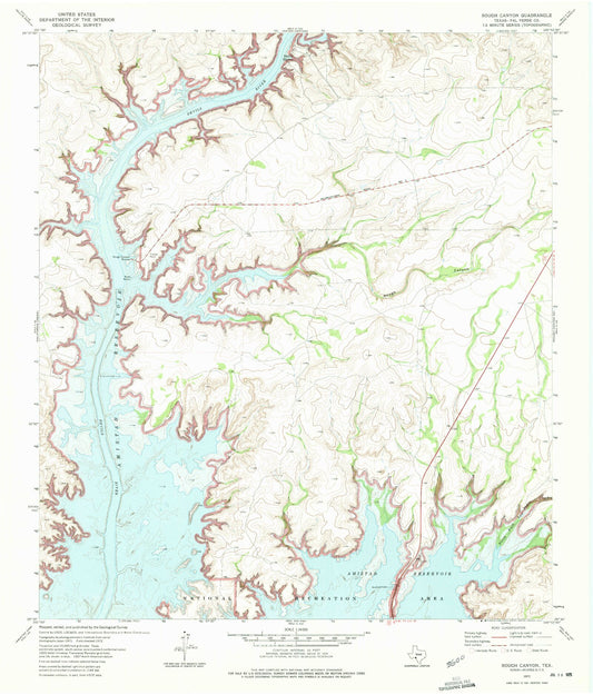 Classic USGS Rough Canyon Texas 7.5'x7.5' Topo Map Image