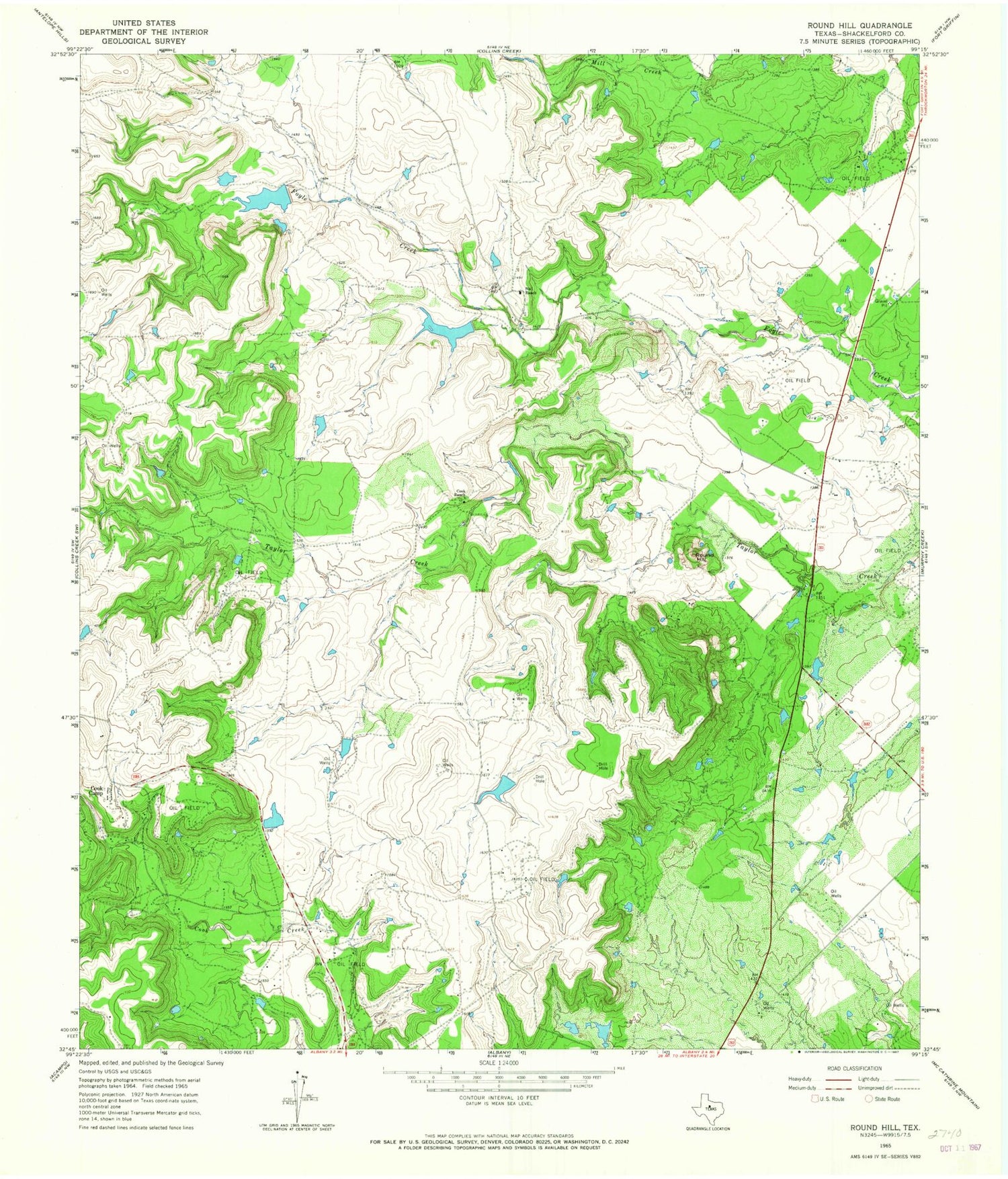 Classic USGS Round Hill Texas 7.5'x7.5' Topo Map Image