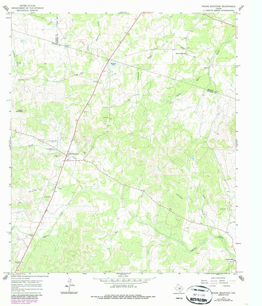 Classic USGS Round Mountain Texas 7.5'x7.5' Topo Map Image