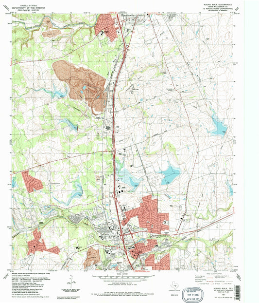 Classic USGS Round Rock Texas 7.5'x7.5' Topo Map Image