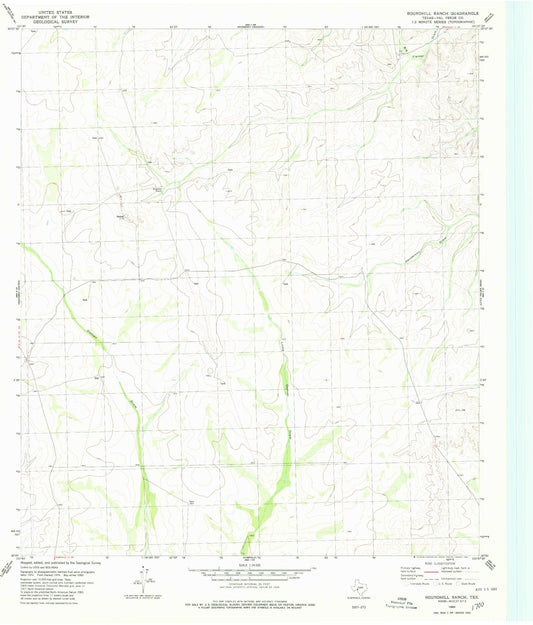 Classic USGS Roundhill Ranch Texas 7.5'x7.5' Topo Map Image