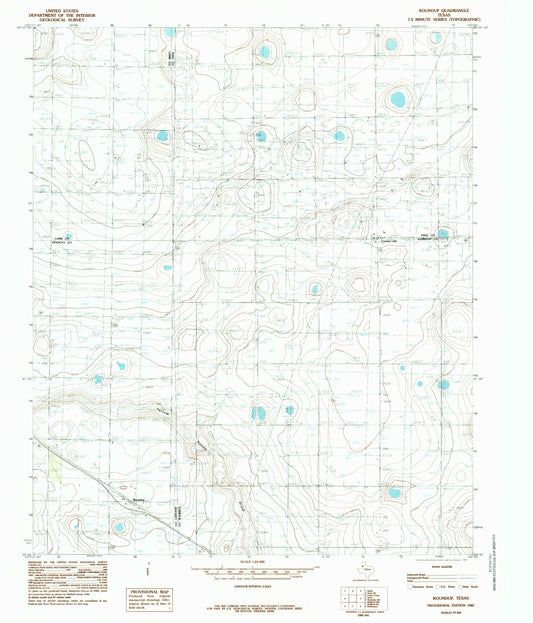 Classic USGS Roundup Texas 7.5'x7.5' Topo Map Image
