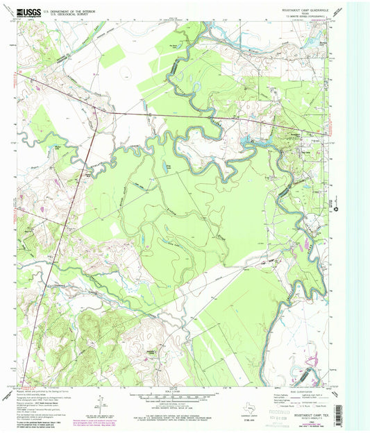 Classic USGS Roustabout Camp Texas 7.5'x7.5' Topo Map Image
