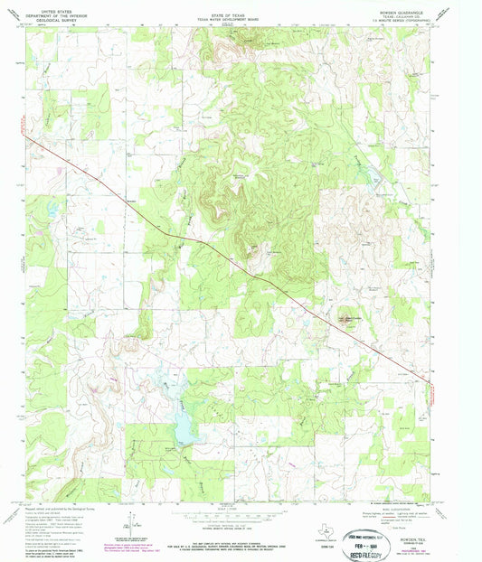 Classic USGS Rowden Texas 7.5'x7.5' Topo Map Image
