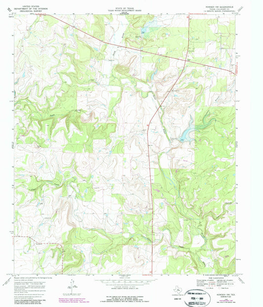 Classic USGS Rowden NW Texas 7.5'x7.5' Topo Map Image