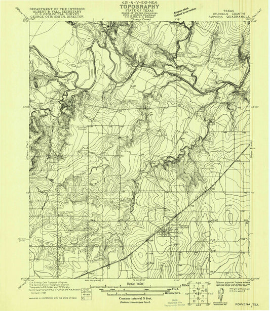 Classic USGS Rowena Texas 7.5'x7.5' Topo Map Image