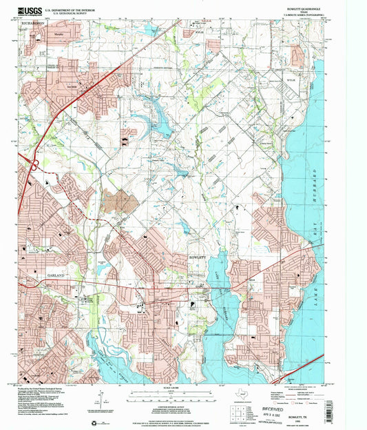 Classic USGS Rowlett Texas 7.5'x7.5' Topo Map Image
