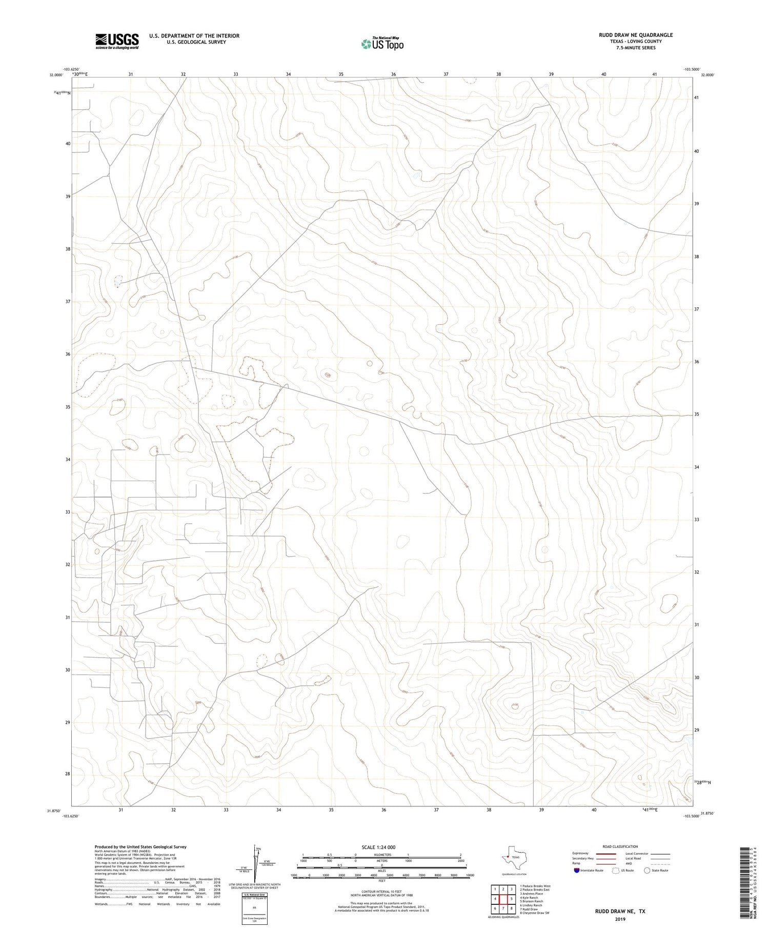 Rudd Draw NE Texas US Topo Map Image