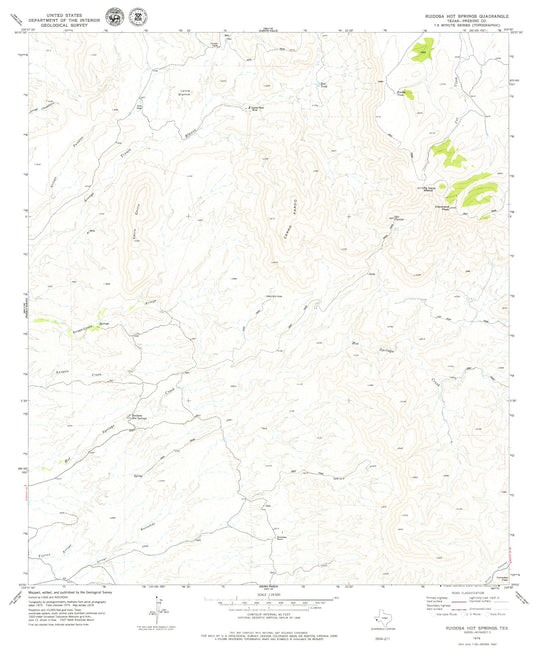 Classic USGS Ruidosa Hot Springs Texas 7.5'x7.5' Topo Map Image