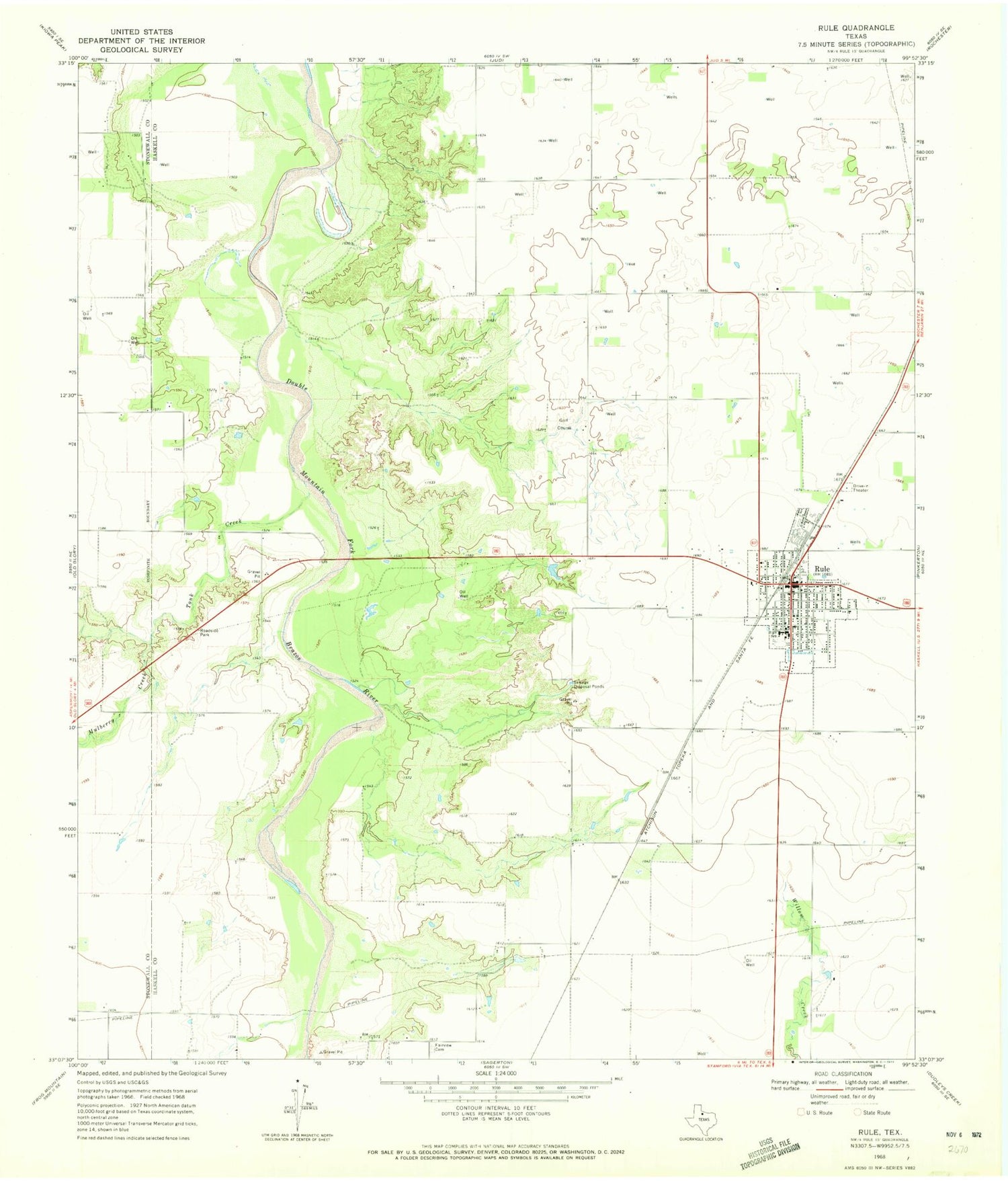 Classic USGS Rule Texas 7.5'x7.5' Topo Map Image