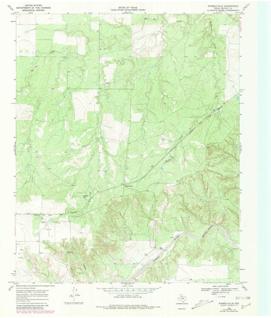 Classic USGS Russellville Texas 7.5'x7.5' Topo Map Image