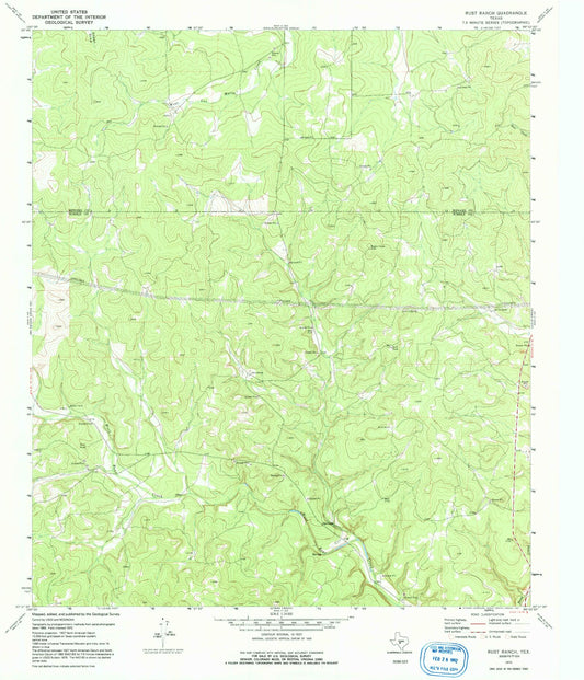 Classic USGS Rust Ranch Texas 7.5'x7.5' Topo Map Image