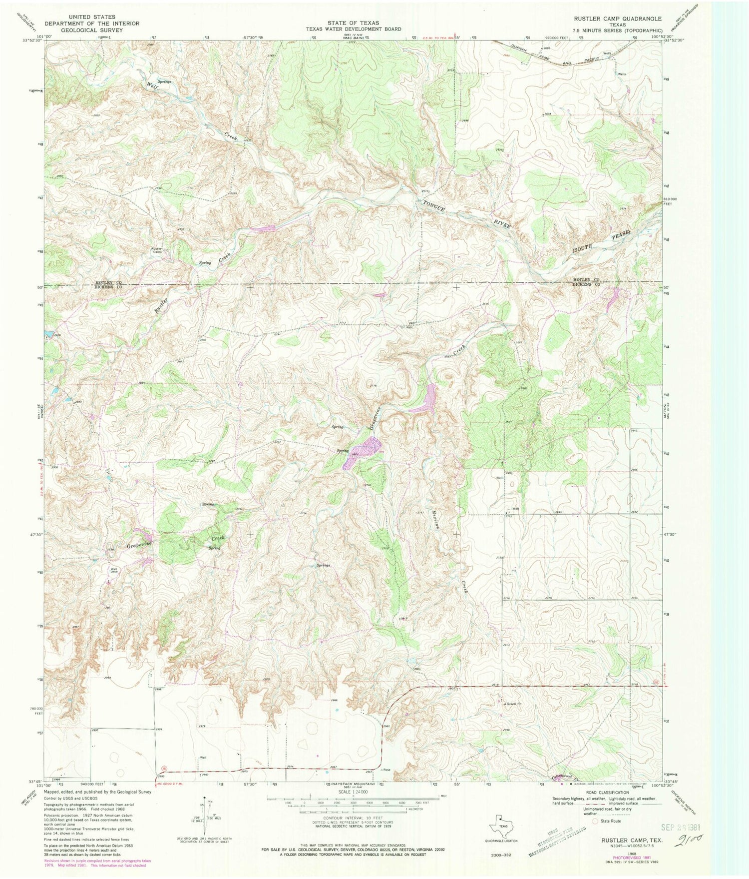 Classic USGS Rustler Camp Texas 7.5'x7.5' Topo Map Image