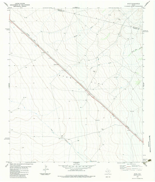 Classic USGS Ryan Texas 7.5'x7.5' Topo Map Image