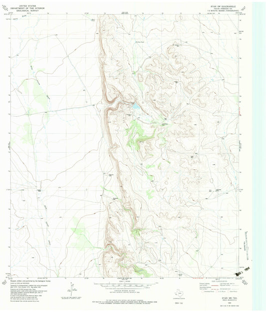 Classic USGS Ryan SW Texas 7.5'x7.5' Topo Map Image