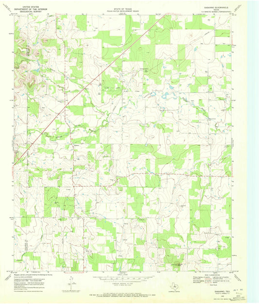 Classic USGS Sabanno Texas 7.5'x7.5' Topo Map Image