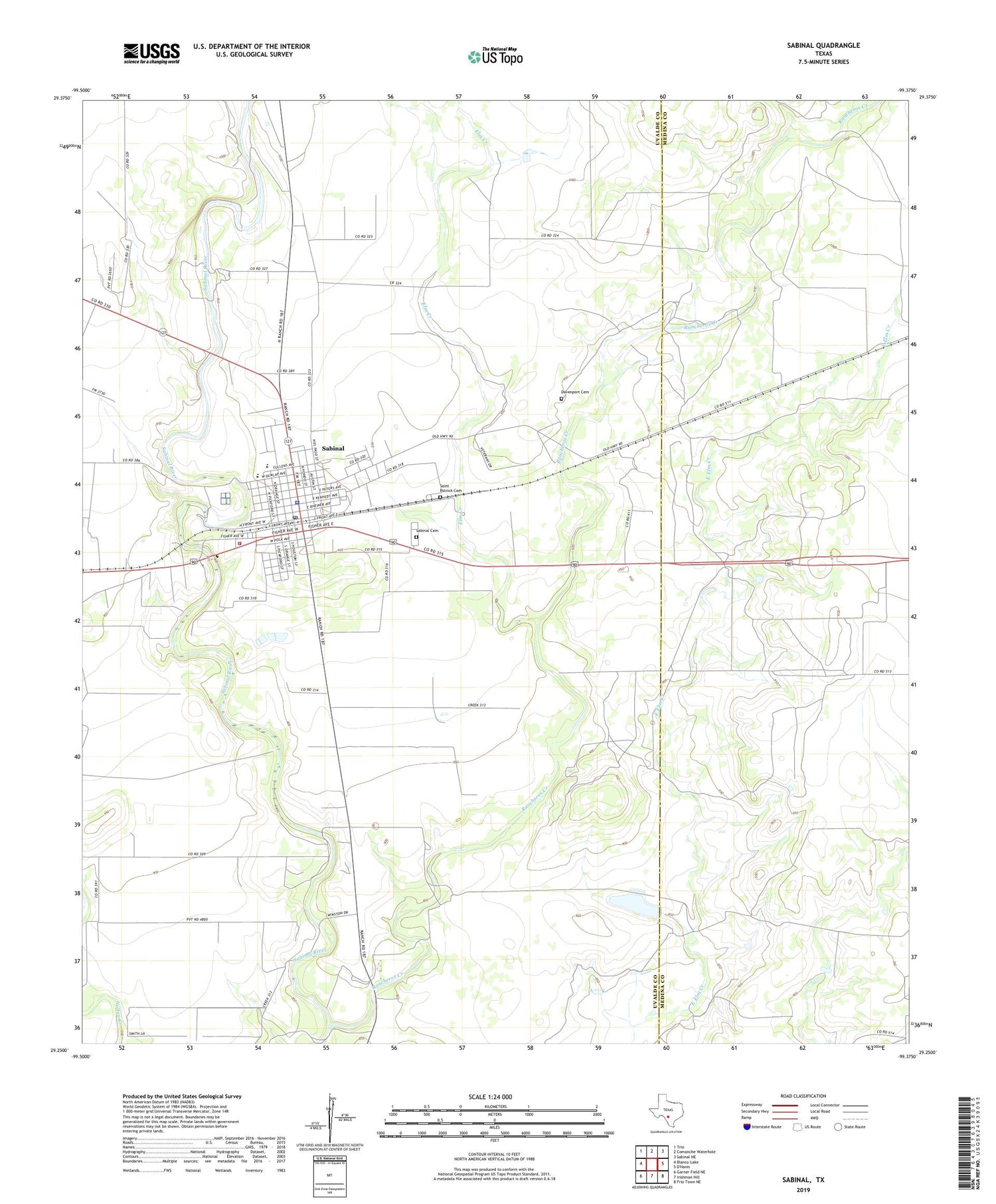 Sabinal Texas US Topo Map Image