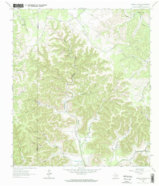 Classic USGS Sabinal Canyon Texas 7.5'x7.5' Topo Map Image