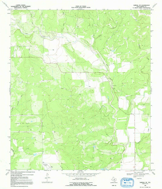 Classic USGS Sabinal NE Texas 7.5'x7.5' Topo Map Image