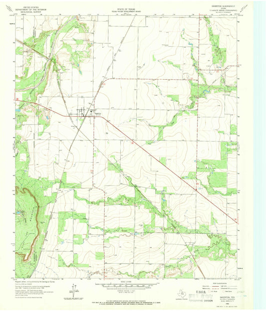 Classic USGS Sagerton Texas 7.5'x7.5' Topo Map Image