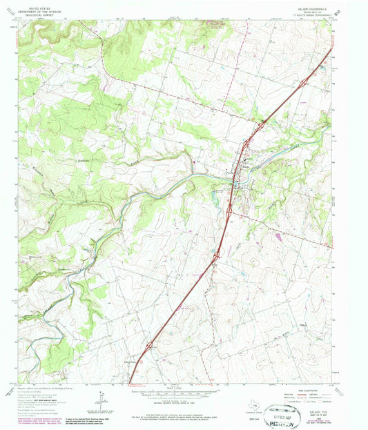 Classic USGS Salado Texas 7.5'x7.5' Topo Map Image