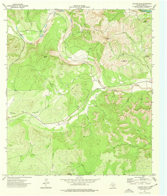 Classic USGS Salmon Peak Texas 7.5'x7.5' Topo Map Image