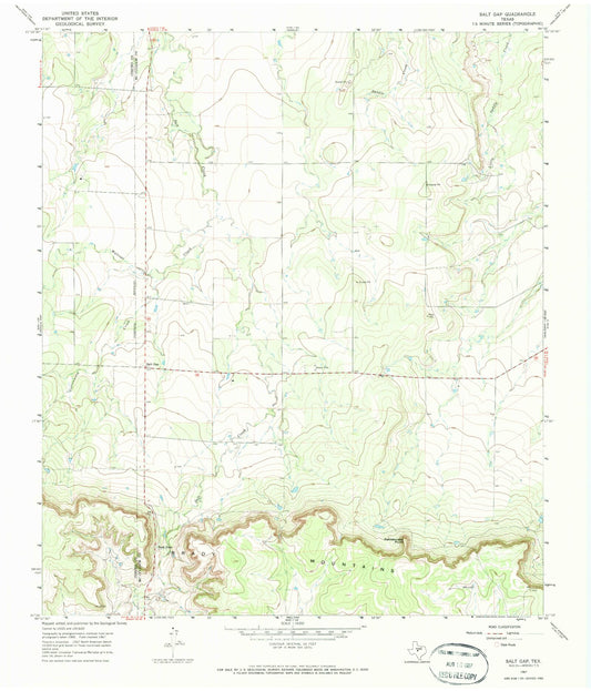Classic USGS Salt Gap Texas 7.5'x7.5' Topo Map Image
